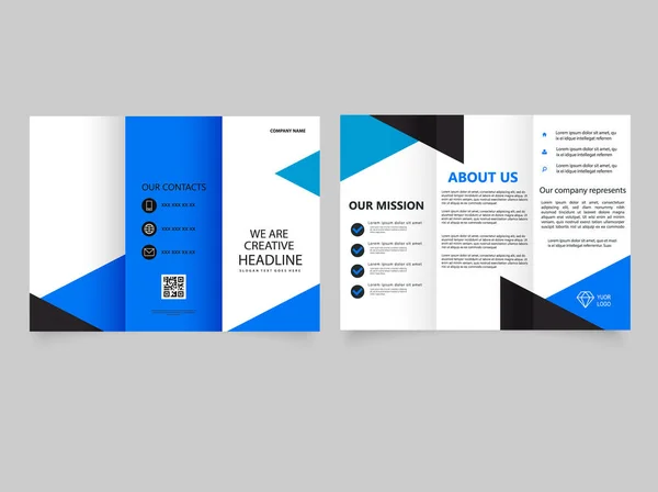 Brochure Triple Avec Triangles Bleus Modèle Vecteur Catalogue — Image vectorielle
