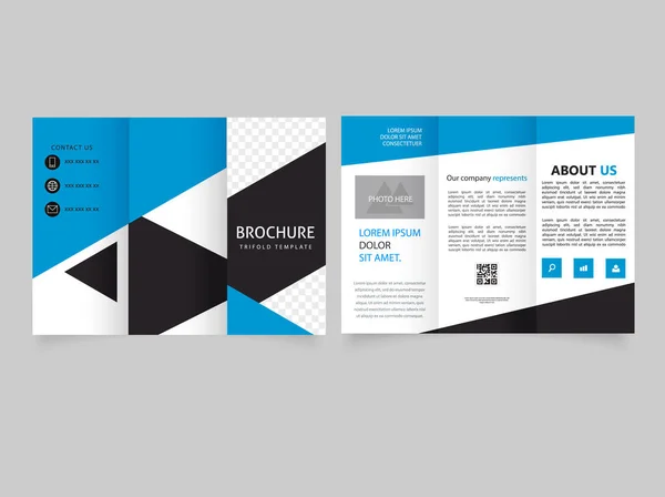 Trifold Blue Gray Business Brochure Template Tri Piegare Layout Grafica — Vettoriale Stock