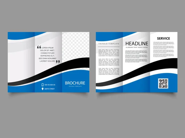 Brochure Triple Avec Ondes Bleues Graphiques Vectoriels Flyer Pour Impression — Image vectorielle