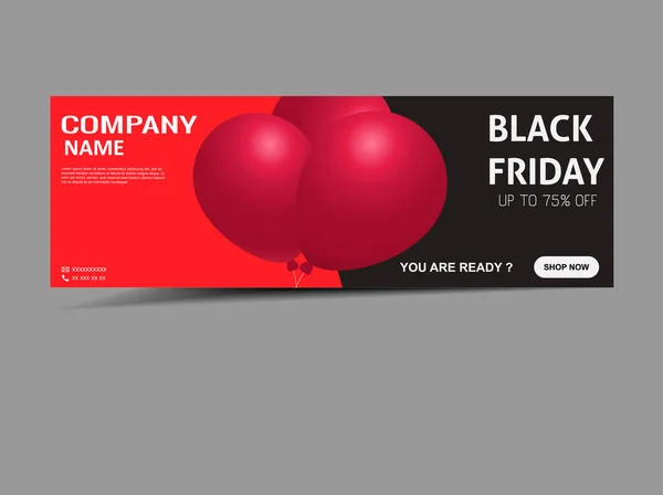 黑色星期五销售传单模板 黑色背景 红色气球 现代简约设计与黑白排字 矢量设计 — 图库矢量图片