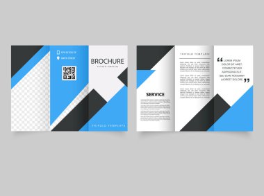 Mavi siyah iş broşürleri. Üçlü Katlama Düzeni. Vektör grafikleri. Siyah mavi tasarım.