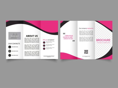 Pembe dalgalı üç katlı broşür. Katalog Vektör Şablonu. Vektör