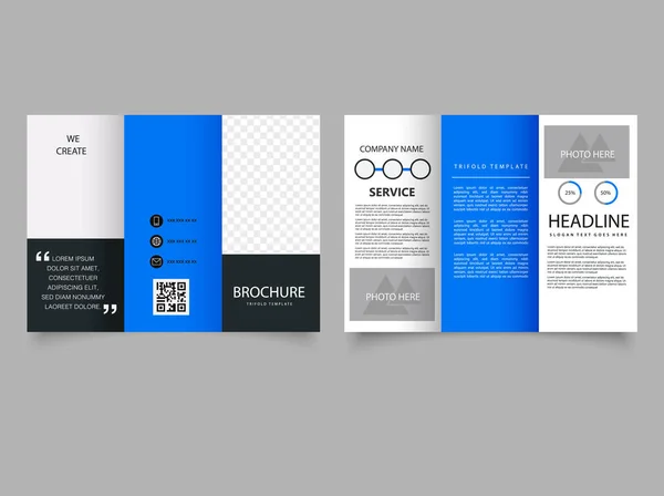 Einfache Blaue Dreifach Broschüre Mit Liniensymbolen Design Katalog Vektor Vorlage — Stockvektor
