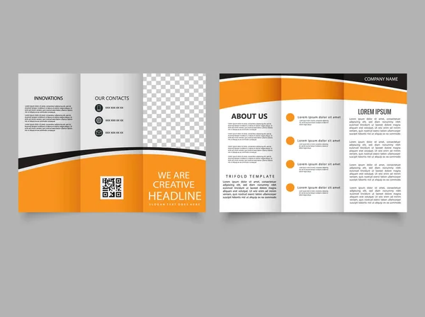 Brochure Triple Orange Avec Lignes Courbes Flyer Pour Impression — Image vectorielle