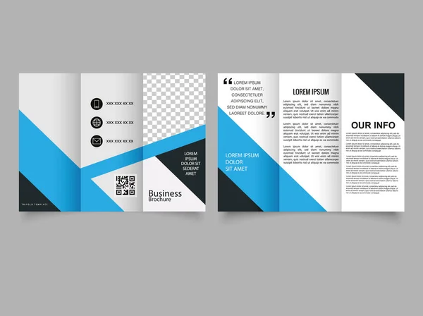 蓝色的公司手册 目录向量模板 蓝色三重商业小册子 — 图库矢量图片