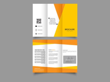 Sarı şirket broşürü. Üçgen uçlu üç katlı broşür. Baskı broşürü. Şablon. Vektör.