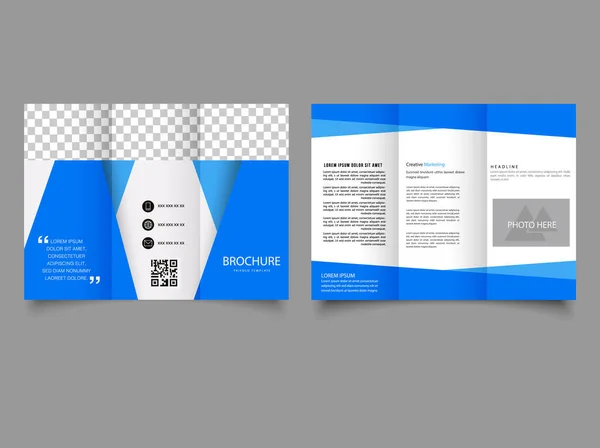 Blauwe Driedelige Brochure Met Driehoeken Vlieger Voor Drukwerk — Stockvector