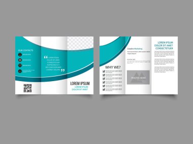 Yeşil aksanlı üç katlı broşür. Baskı broşürü. Şablon.