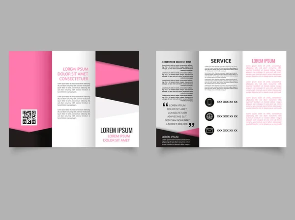 Roze Zwarte Driedelige Brochure Vector Leeg Drievoudige Brochure Print Template — Stockvector