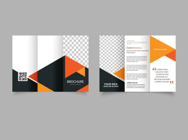Oranje Driedelige Brochure Met Driehoeken Flyer Voor Het Afdrukken Sjabloon — Stockvector