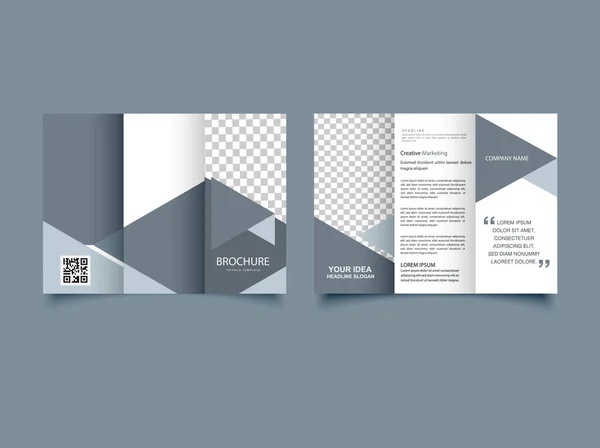 Brochure Trifold Grigio Con Triangoli Volantino Stampa Modello — Vettoriale Stock