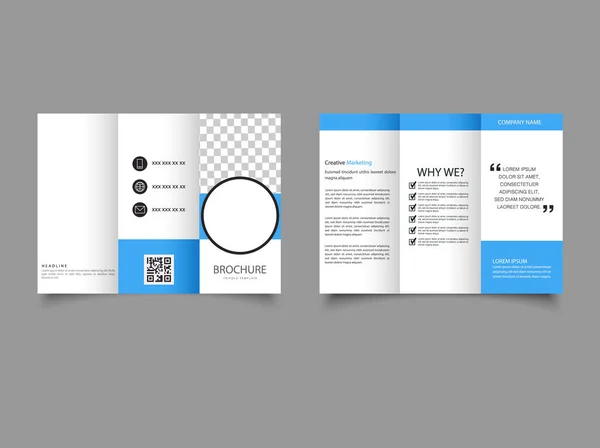 Brochure Trifold Blu Con Cerchio Modello Volantino Stampa — Vettoriale Stock