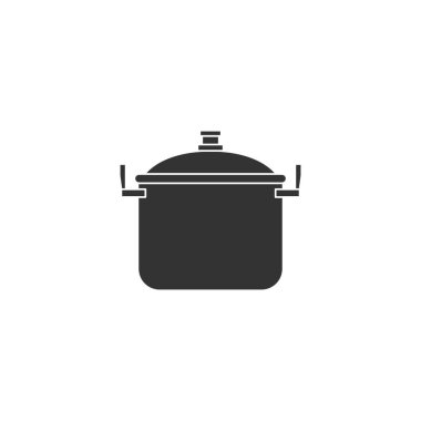 Çelik tencere vektörü. Silüet tarzında çelik tencere ikonu. Web tasarımı, uygulamalar, çıkartma, afiş, poster, baskı kullanımı ve logonun bir kısmı için simge. 