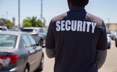 Park güvenliği otoparkı gözetliyor.