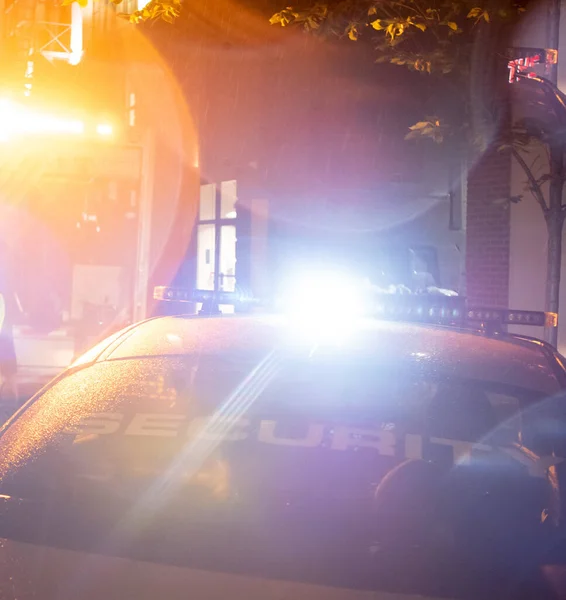 Patrullaje Coches Seguridad Obra Ciudad Nocturna — Foto de Stock