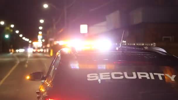 Security Guard Patroling Construction Site Night City — стоковое видео