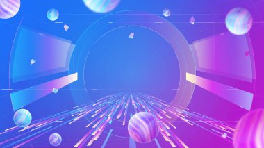 Virtual human and VR planet metaverse artificial intelligence concept poster back