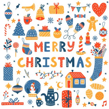 Noel Yeni Yıl sembolleri vektör simgeleri belirlendi