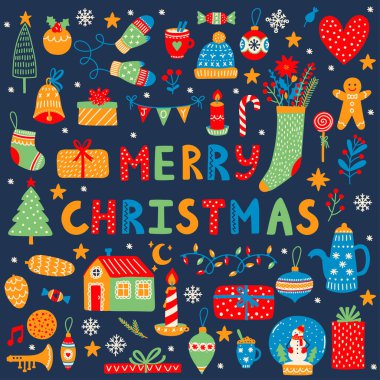 Noel Yeni Yıl sembolleri vektör simgeleri belirlendi