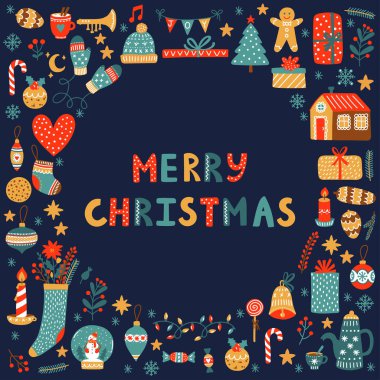 Noel Yeni Yıl simgeleri vektör çerçeve tasarımı