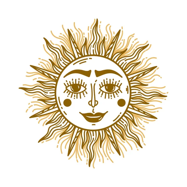 Sol icono astrológico vintage doodle vector ilustración — Vector de stock