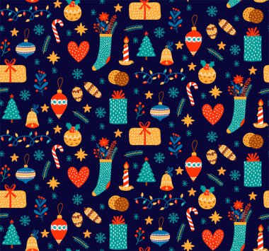 Yılbaşı şirin, kusursuz vektör deseni