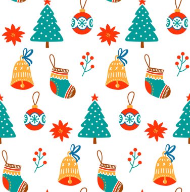 Yılbaşı şirin, kusursuz vektör deseni 
