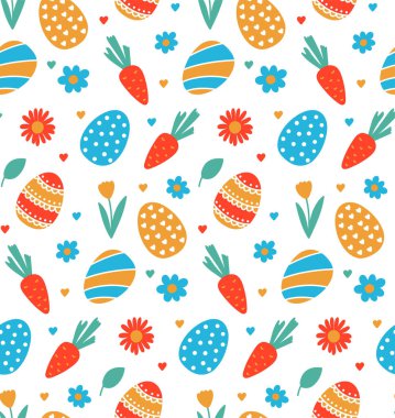 Paskalya yumurtaları ve sembolleri kusursuz vektör deseni
