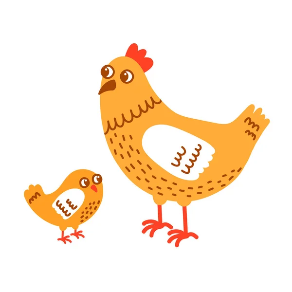Huhn und Küken niedliche Vögel Vektor Illustration — Stockvektor