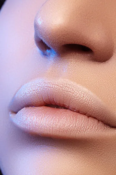 Maquiagem Lábios Naturais Perfeita Fechar Foto Macro Com Bela Boca — Fotografia de Stock