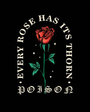 Zehirli kırmızı bir gülün resmi. Eski ve eski çizgi film tarzı