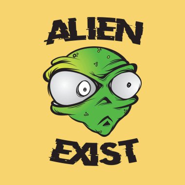 Uzaylı Var. Çizgi film karakteri çizimi. Çıkartma için mükemmel.
