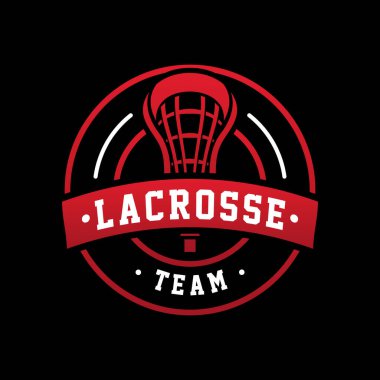 Kırmızı Daire Ambleminde Lacrosse Çubuğunun Siluet Vektör Logosu. Spor Takımları, Atletizm, Kampüs Takımları, Gençlik Faaliyetleri, Turnuvalar ve Olimpiyatlar İçin Mükemmel.