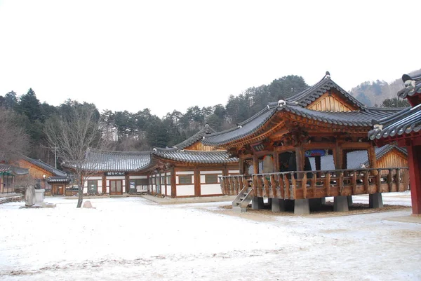 Kuil Baekdamsa Korea Selatan Salju Menutupi Foto Berkualitas Tinggi — Stok Foto