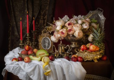 Hollanda tarzı antika eşyalar, meyveler, çiçekler...