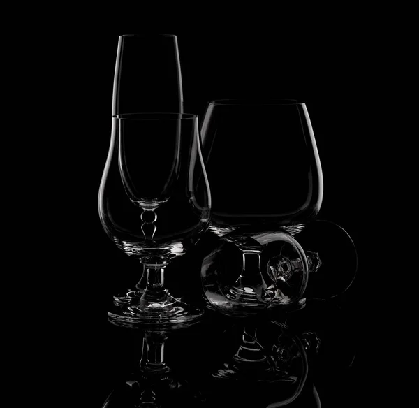 Glasses Glasses Cognac Wine Black Background — Stock Photo, Image