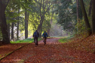 Sonbahar parkında bisiklet sürmek
