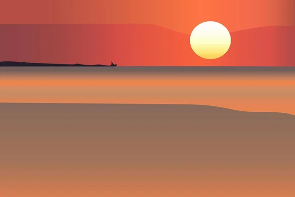 Illustrazione Del Tramonto Con Sole Nubi Nel Vettore Del Mare — Vettoriale Stock