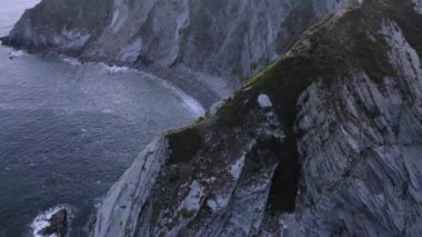 drone aerial view of the coast of the basque country with sunny summer day.
