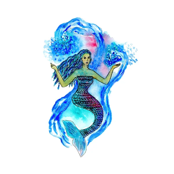 Watercolor Illustration Pisces Astrological Sign Mermaid Girl Zodiac Illustration Isolated — Fotografia de Stock