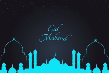 İslami bayram mübarek kart tasarımı güzel mavi meenarlı