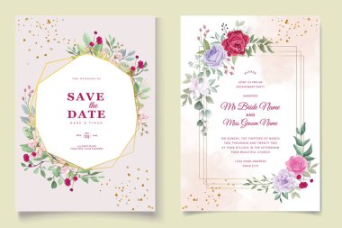 Lüks çiçek desenli düğün davetiyesi tasarımı