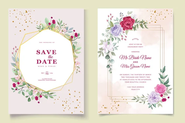 Lüks çiçek desenli düğün davetiyesi tasarımı