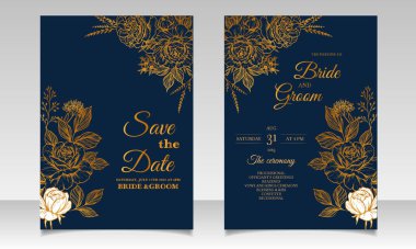 Güzel çiçekli düğün davetiyesi tasarım şablonları