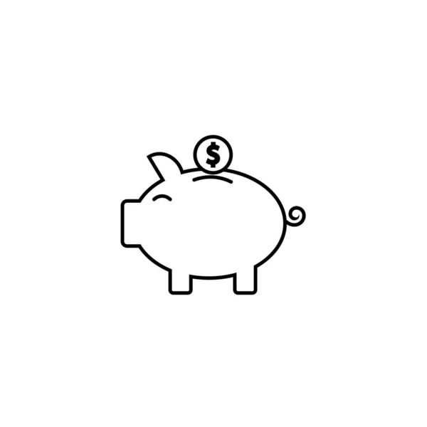 Piggy bank en dollar munt pictogram dunne lijn voor web en mobiele, moderne minimalistische platte ontwerp. Vector donkergrijs pictogram op lichtwitte achtergrond. — Stockvector
