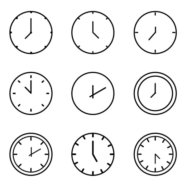 Ensemble d'icônes de contour simple de temps, d'horloge, de montre, de vecteur de minuterie pour le paquet de conception Web et mobile EPS 10 — Image vectorielle