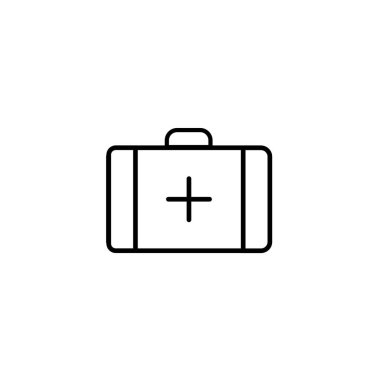 Tıbbi çanta çizgisi simgesi, ana hat vektör işareti, beyaz üzerine izole edilmiş doğrusal resim. İlk yardım çantası sembolü, logo illüstrasyonu. Düzenlenebilir felç. Piksel mükemmel