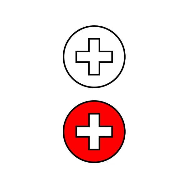再加上按钮矢量插图 白色和红色的颜色组合 在白色上孤立的医学图标 — 图库矢量图片