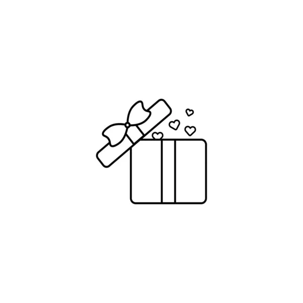 Gift Box Hearts Line Icon Love Present Valentine Day Vector — Stock Vector