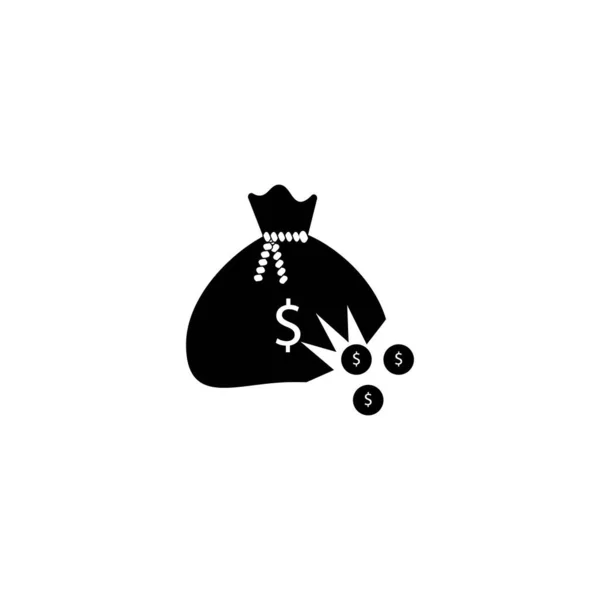 装有孔和硬币线图标的钱袋 财务问题概念 从白色背景上撕破的钱袋标识中漏出硬币 轮廓风格的钱袋图标中的洞 矢量图形 — 图库矢量图片